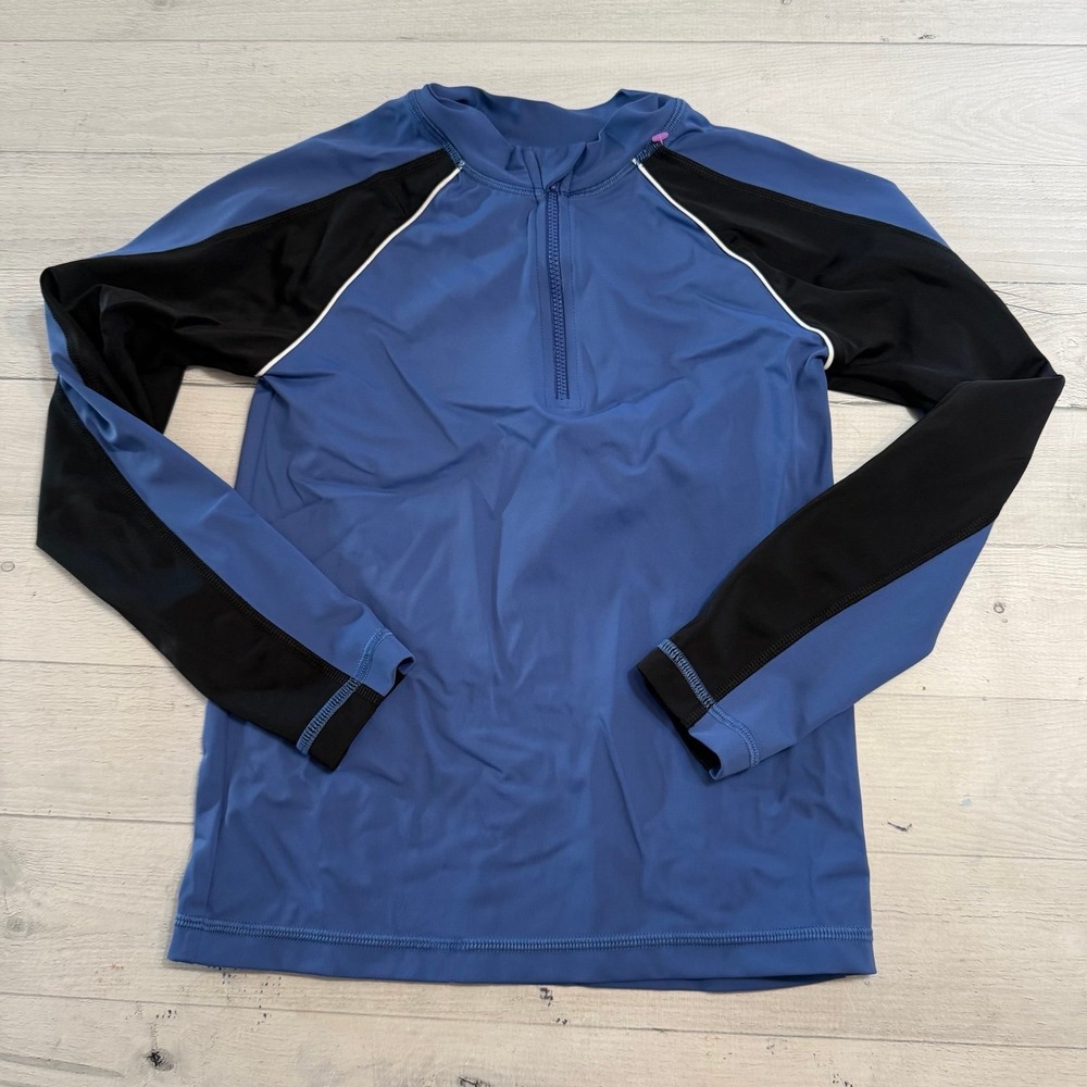 Hanna Andersson kids blue long sleeve quarter zip rash guard 130/8‎